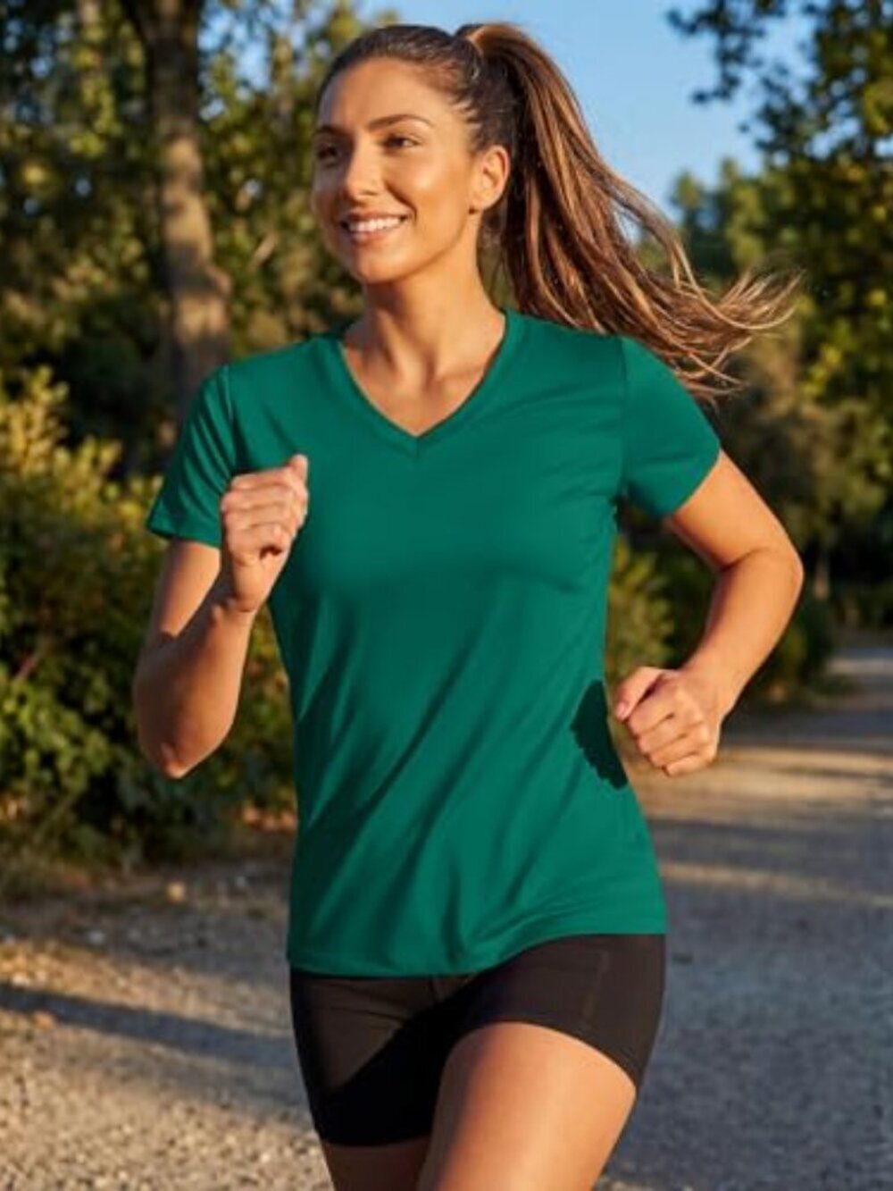 π Women's Short Sleeve V-Neck T-Shirts Sun Protection UPF 50+ Workout Tops - Picture 2 of 4